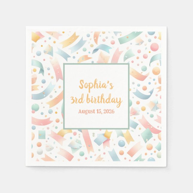 Niedlich Spaß Kinder Confetti Farbenfrohe Pastel G Serviette (Vorderseite)