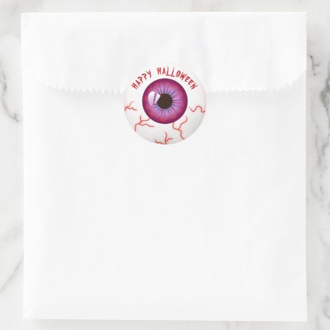Niedlich Spaß Spooky Bloodshot Eyeball Happy Hallo Runder Aufkleber (Tasche)
