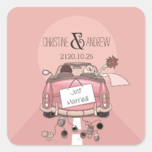 Niedlich Spaß Typografie "Just Married!" Personali Quadratischer Aufkleber