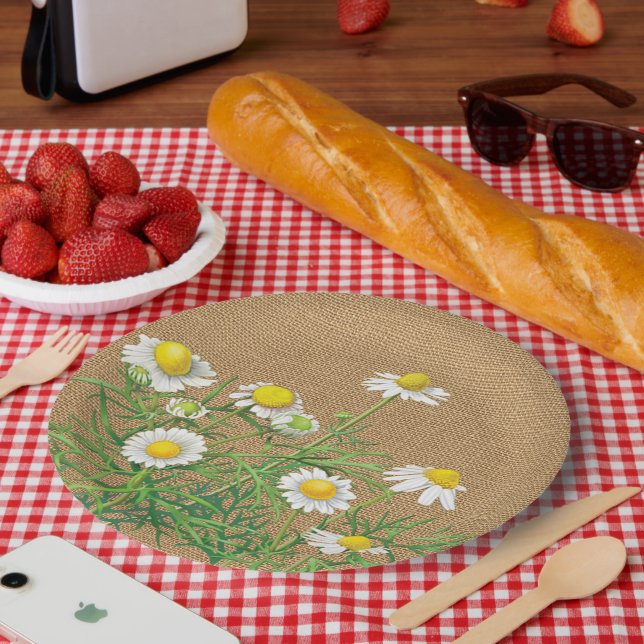 Niedlich Spaß Vintage Chamomile Blume Imitate Jute Pappteller (Picknick)