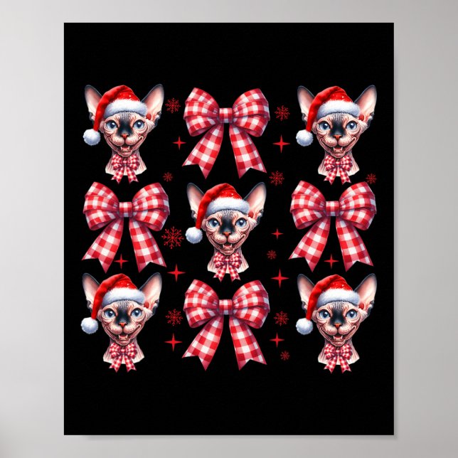 Niedlich Sphynx Cat Red Kariert Coquette Bow Chris Poster (Vorne)