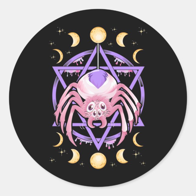 Niedlich Spider Satan Moon Pastel Goth Kawaii Runder Aufkleber (Vorderseite)