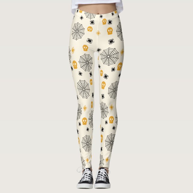 Niedlich Spiders Web Skulls Halloween Party Leggings (Vorderseite)