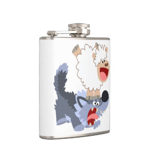 Niedlich spielend Cartoon Sheep and Wolf Hip Flask Flachmann
