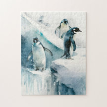 Niedlich spielender Aquarellpinguin