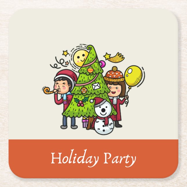 Niedlich spielerische Hand Reihenhausfeier Weihnac Rechteckiger Pappuntersetzer (Vorderseite)