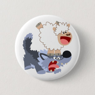 Niedlich spielerisches Cartoon Sheep and Wolf Butt Button
