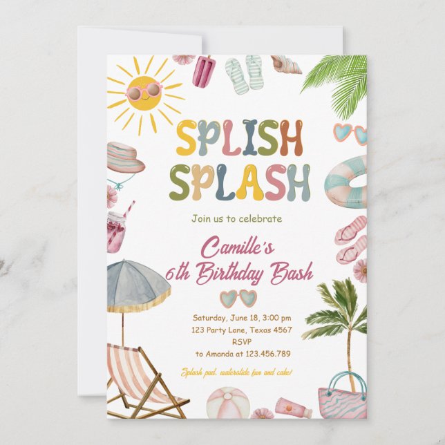 Niedlich Splish Splash Girl Birthday Bash Pool Par Einladung (Vorderseite)