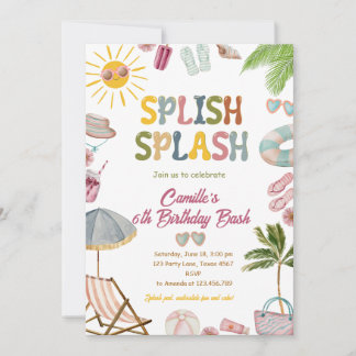 Niedlich Splish Splash Girl Birthday Bash Pool Par Einladung