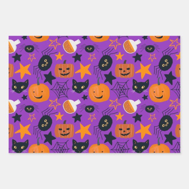 Niedlich Spooky Beängstigend Fun Halloween Muster Geschenkpapier Set (Vorderseite)