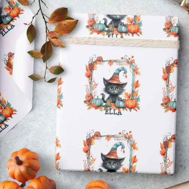 Niedlich Spooky Black Cat Hexenhut Pumpkin Hallowe Geschenkpapier (Von Creator hochgeladen)