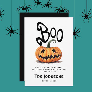 Niedlich Spooky Boo Halloween Orange Carved Pumpki Feiertagskarte