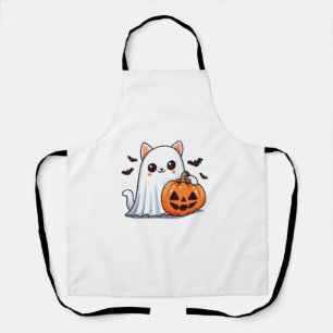 Niedlich Spooky Cat Ghost Pumpkin Halloween Fall C Schürze