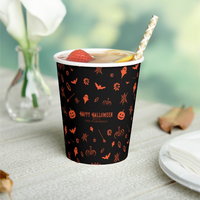 Niedlich Spooky Ghost Black Orange Halloween Pappbecher (In Situ)