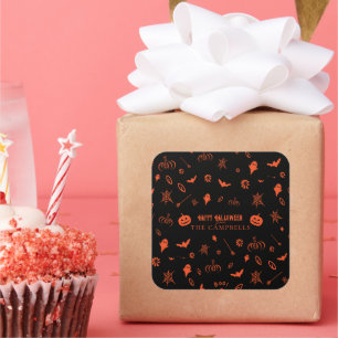 Niedlich Spooky Ghost Black Orange Halloween Quadratischer Aufkleber