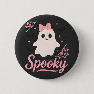 Niedlich Spooky Ghost mit Pink Bow Kawaii Hallowee Button
