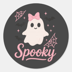 Niedlich Spooky Ghost mit Pink Bow Kawaii Hallowee Runder Aufkleber