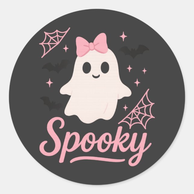 Niedlich Spooky Ghost mit Pink Bow Kawaii Hallowee Runder Aufkleber (Vorderseite)