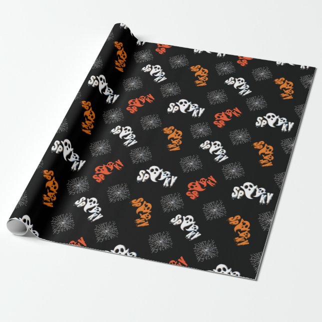 Niedlich Spooky Ghost Pattern Halloween Geschenke Geschenkpapier (Ungerollt)