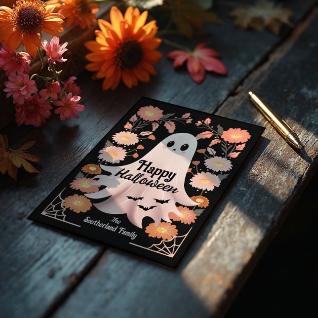 Niedlich Spooky Ghost Whimsical Floral Halloween Karte (Cute Spooky Ghost Whimsical Floral Halloween Card)