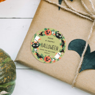 Niedlich Spooky Green Happy Halloween Kranz Runder Aufkleber