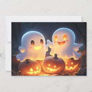 Niedlich Spooky Halloween Cartoon Ghosts Glows Pum Feiertagskarte