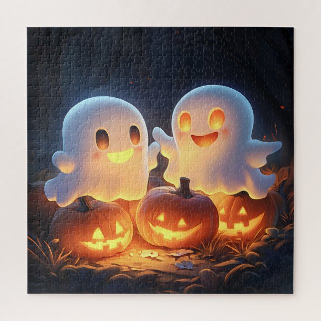 Niedlich Spooky Halloween Cartoon Ghosts Glows Pum Puzzle (Vertikal)