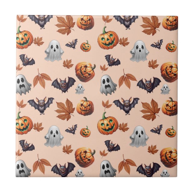 Niedlich Spooky Halloween Fall Fliese (Vorderseite)