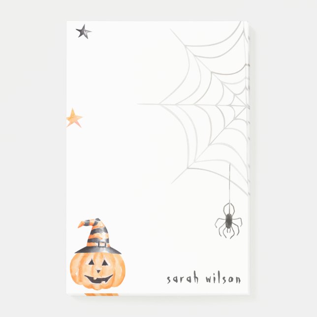 Niedlich Spooky Halloween Pumpkin Spider Webstars Post-it Klebezettel (Vorderseite)