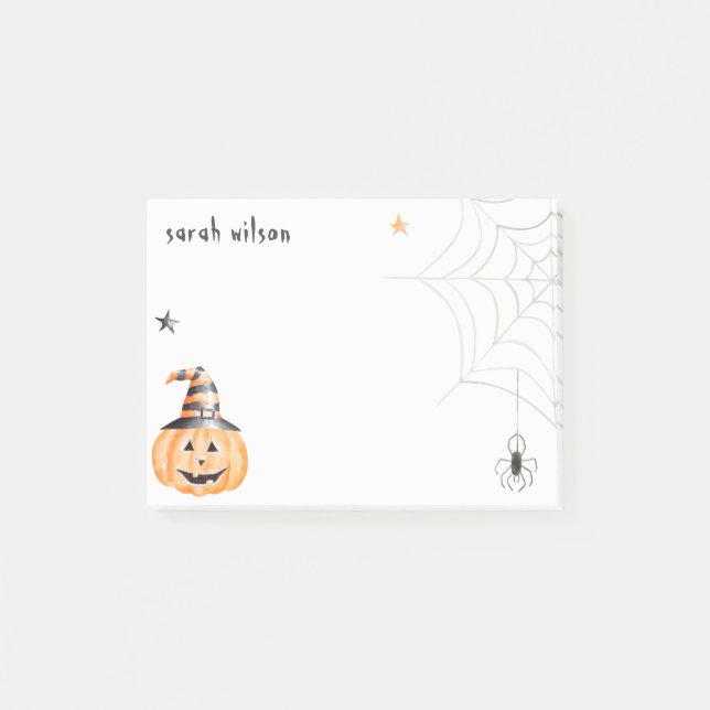 Niedlich Spooky Halloween Pumpkin Spider Webstars Post-it Klebezettel (Vorderseite)