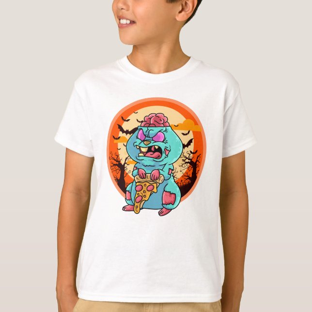 Niedlich Spooky Halloween Zombie Hamster mit Pizza T-Shirt (Vorderseite)