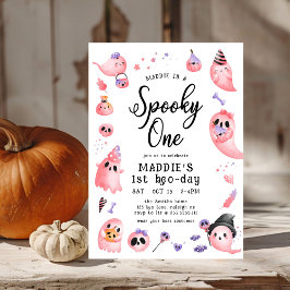 Niedlich Spooky One Pink Halloween Ghost 1. Geburt Einladung