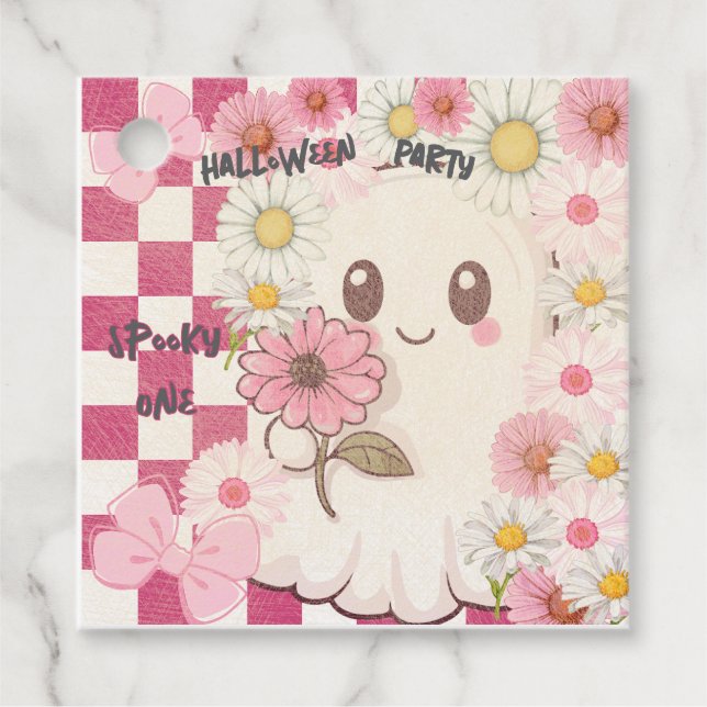 Niedlich Spooky Pink Daisy Halloween-Party Einladu Geschenkanhänger (Vorderseite)