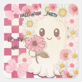 Niedlich Spooky Pink Daisy Halloween-Party Einladu Quadratischer Aufkleber