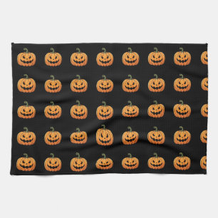 Niedlich Spooky Pumpkin Pattern Schwarzes Hallowee Geschirrtuch