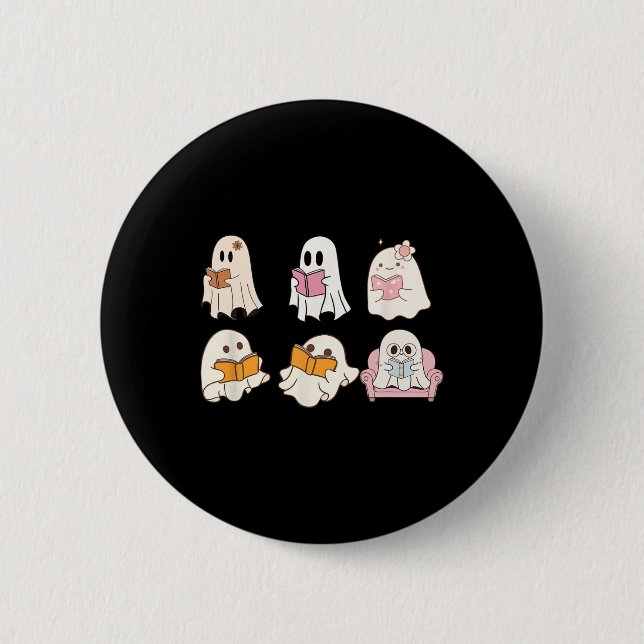 Niedlich Spooky Reading Book Halloween Fall Ghost  Button (Vorderseite)