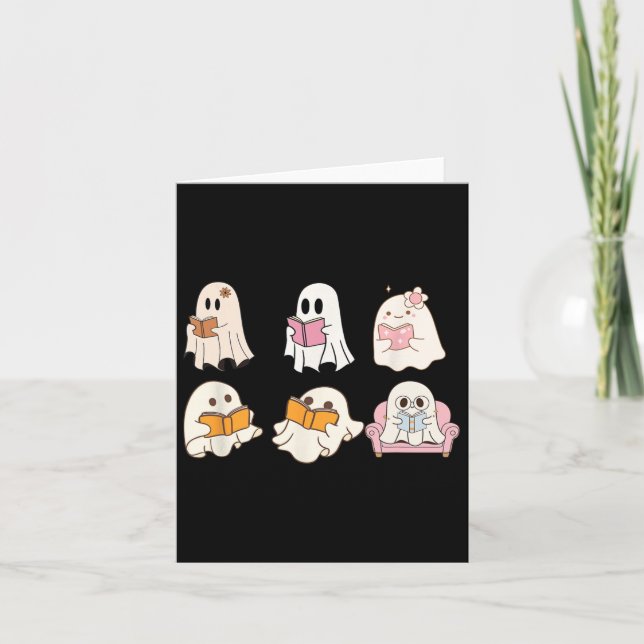 Niedlich Spooky Reading Book Halloween Fall Ghost  Karte (Vorderseite)