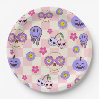 Niedlich Spooky Vibes Groovy Ghost Halloween Pappteller
