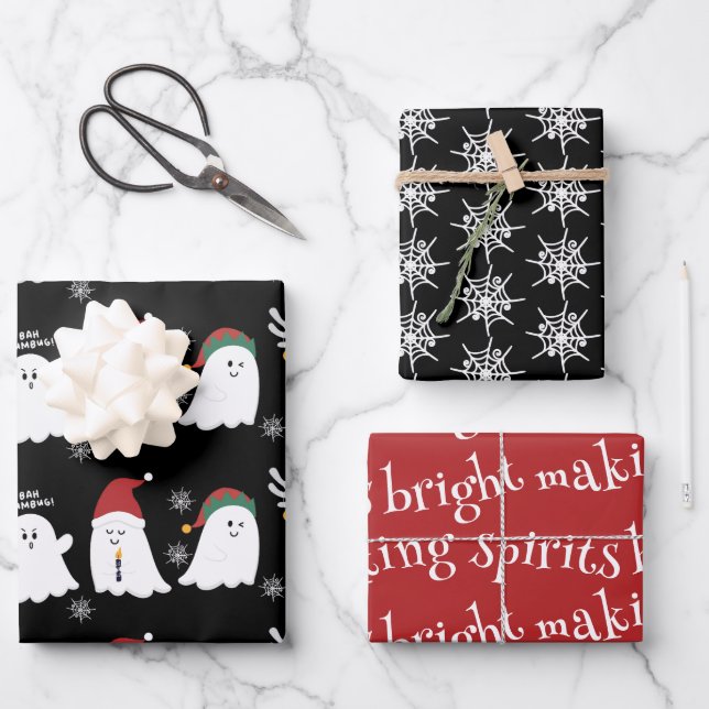 Niedlich Spooky Weihnachtsghost Geschenkpapier Set (Vorderseite)