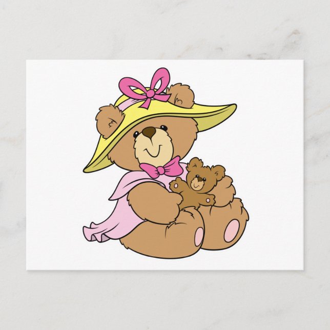 Niedlich Spring Bonnet Teddy Bär Postkarte (Vorderseite)