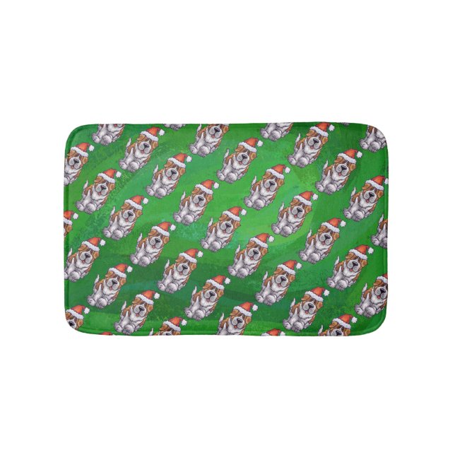 Niedlich St. Bernard in Hat Pattern auf Green Badematte (Vorderseite)