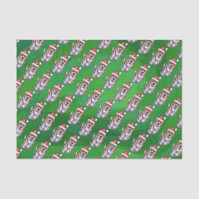 Niedlich St. Bernard in Hat Pattern auf Green Seidenpapier (Vorderseite)