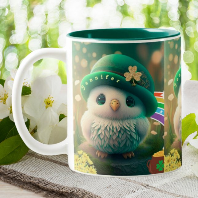 Niedlich St Patricks Day Baby Owl Personalisiert Zweifarbige Tasse (Von Creator hochgeladen)