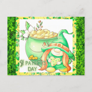 Niedlich St Patricks Day Gnome Girl Green Kleeblat Postkarte