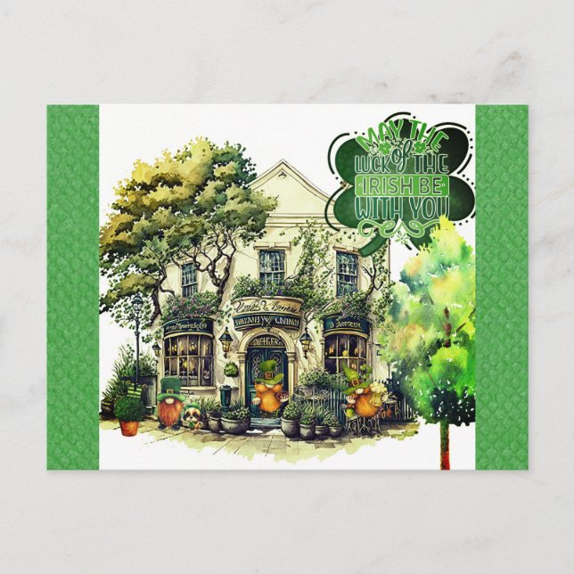 Niedlich St Patricks Day Gnome Irish Pub Bar Postkarte (Vorderseite)