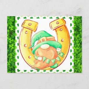 Niedlich St Patricks Day Lucky Gnome Green Kleebla Postkarte