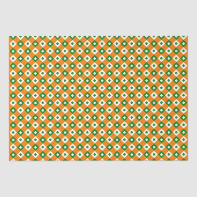 Niedlich St Patrick's Lucky Clover Green Orange Ka Seidenpapier (Vorderseite)