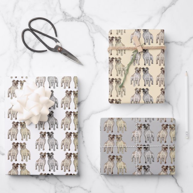 Niedlich Staffordshire Bull Terrier Dog Liebhaber Geschenkpapier Set (Vorderseite)