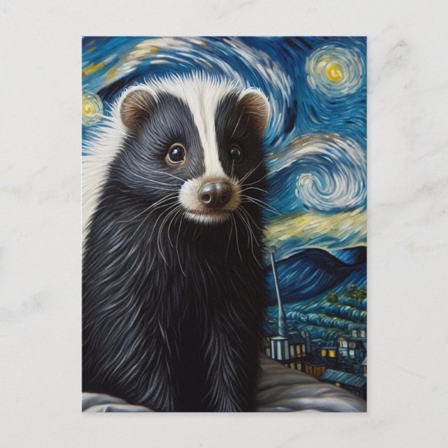 Niedlich Starry Night Skunk Van Gogh Postkarte (Vorderseite)