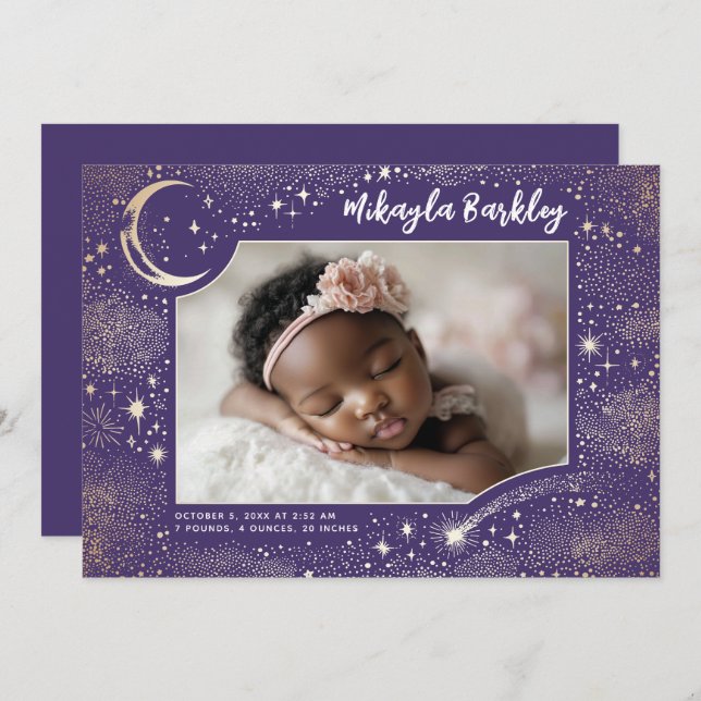 Niedlich Stars Moon Celestial Neugeborenes Foto Ge Ankündigung (Vorne/Hinten)